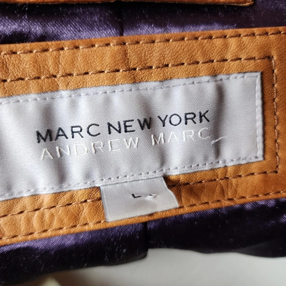 Marc New York Andrew Marc Leather Jacket Zip Front Caramel Size Large - Picture 2 of 16
